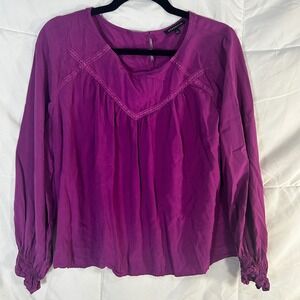 Staccato Women Long Sleeve Purple V Neck Embroidered Rayon Top Size L